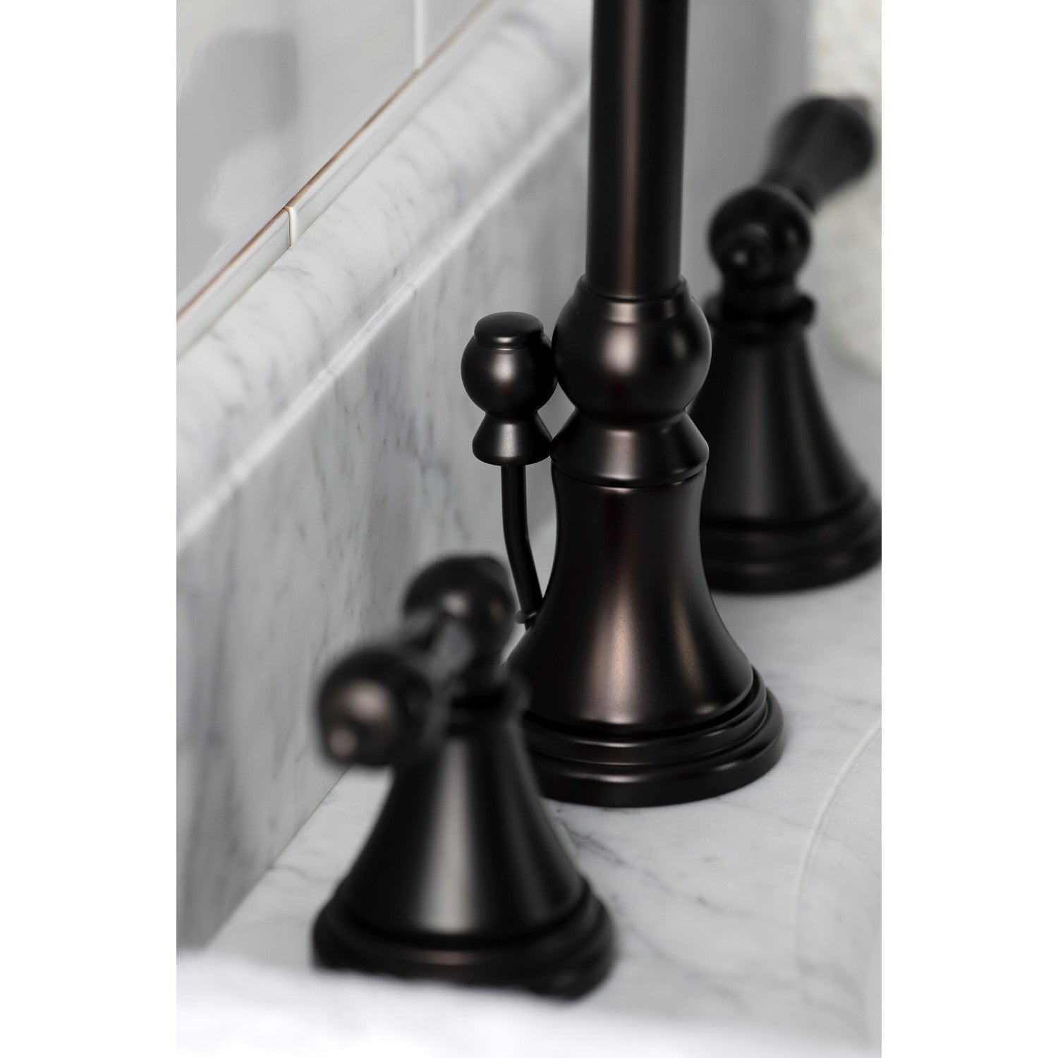 Kingston Tulare KS2985PKL - Duchess Two-Handle 3-Hole Deck Mount Widespread Bathroom Faucet with Brass Pop-Up, Oil Rubbed Bronze — thumbnail 2